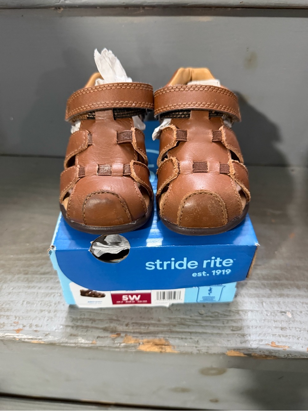 Stride Rite Brown Leather Fisherman-Style Kids Sandals
